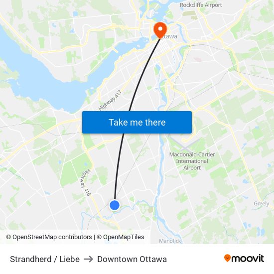 Strandherd / Liebe to Downtown Ottawa map