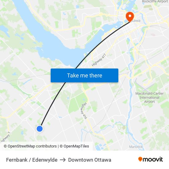 Fernbank / Edenwylde to Downtown Ottawa map