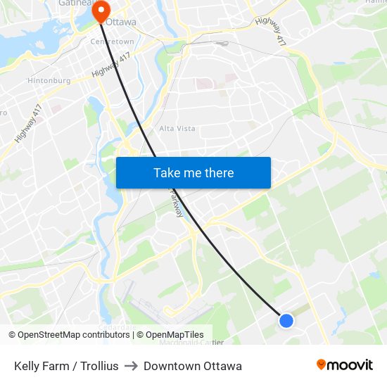 Kelly Farm / Trollius to Downtown Ottawa map