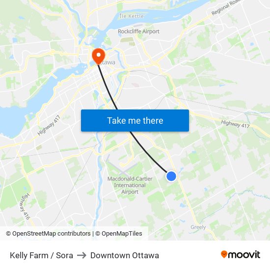 Kelly Farm / Sora to Downtown Ottawa map