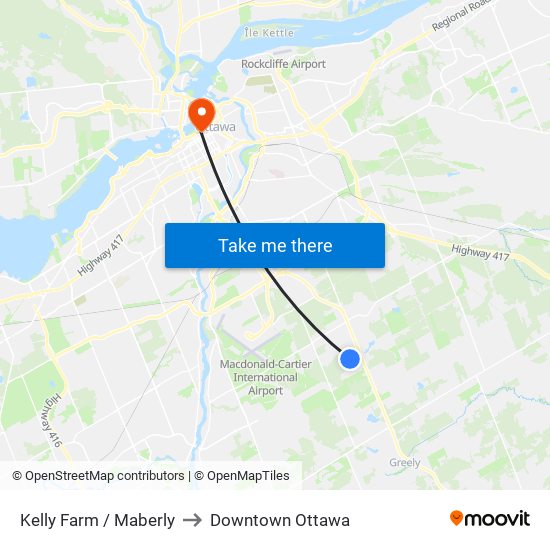 Kelly Farm / Maberly to Downtown Ottawa map