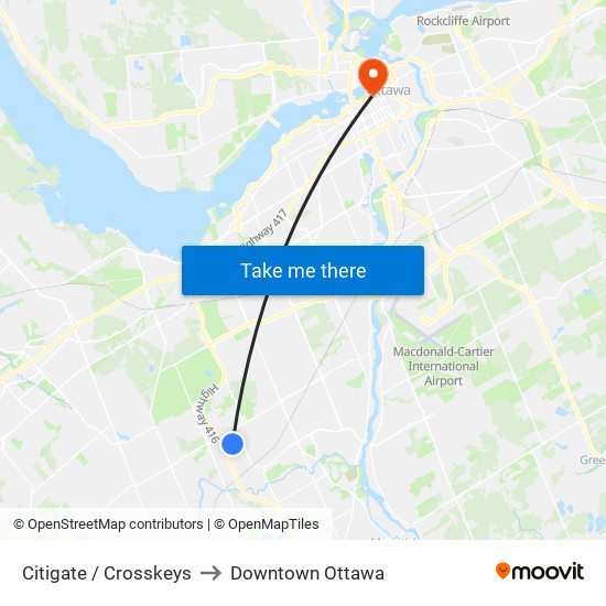 Citigate / Crosskeys to Downtown Ottawa map