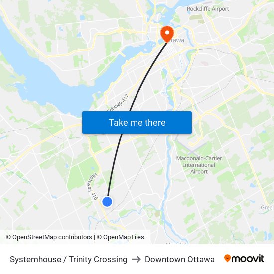 Systemhouse / Trinity Crossing to Downtown Ottawa map