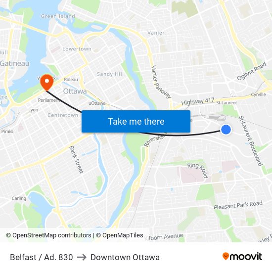 Belfast / Ad. 830 to Downtown Ottawa map
