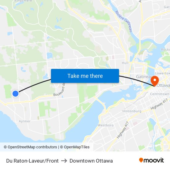 Du Raton-Laveur/Front to Downtown Ottawa map