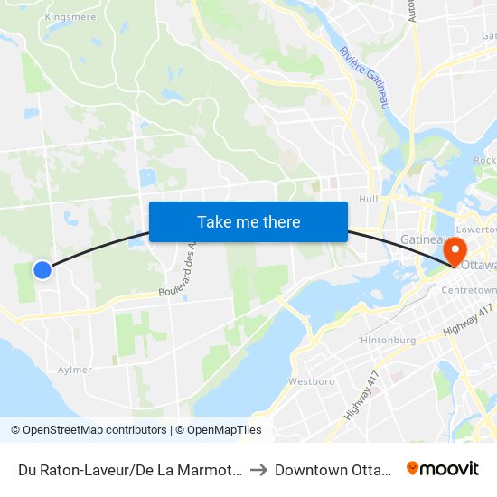 Du Raton-Laveur/De La Marmotte to Downtown Ottawa map