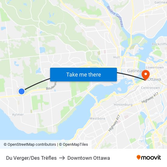 Du Verger/Des Trèfles to Downtown Ottawa map