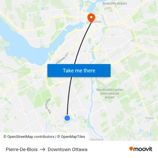 Pierre-De-Blois to Downtown Ottawa map