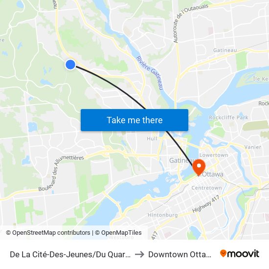 De La Cité-Des-Jeunes/Du Quartz to Downtown Ottawa map
