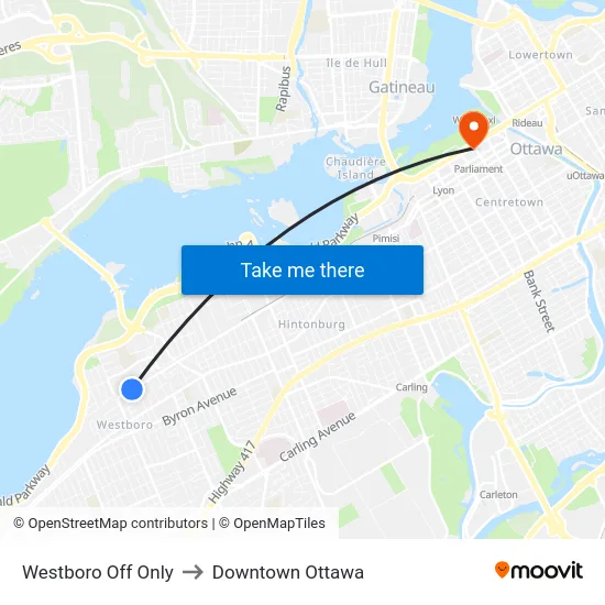 Westboro Off Only to Downtown Ottawa map