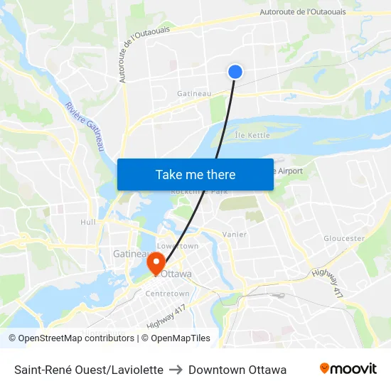 Saint-René Ouest/Laviolette to Downtown Ottawa map