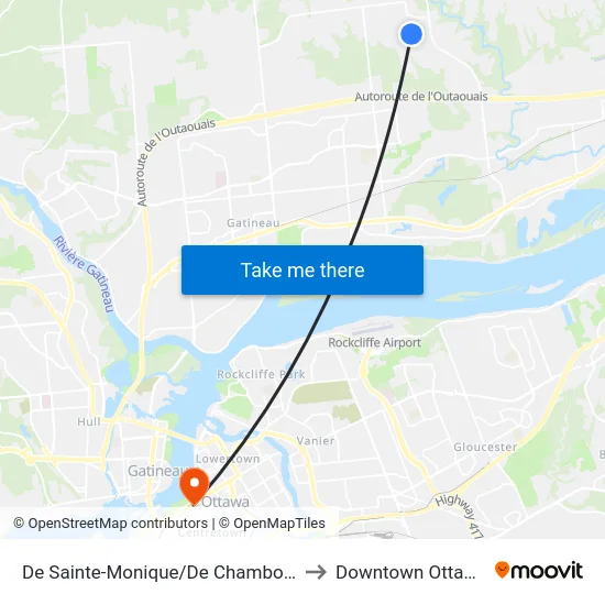 De Sainte-Monique/De Chambord to Downtown Ottawa map