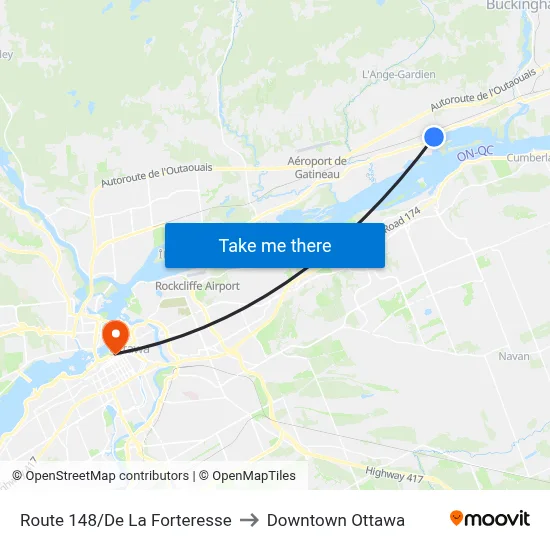 Route 148/De La Forteresse to Downtown Ottawa map