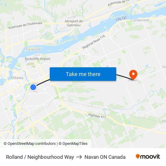 Rolland / Neighbourhood Way to Navan ON Canada map