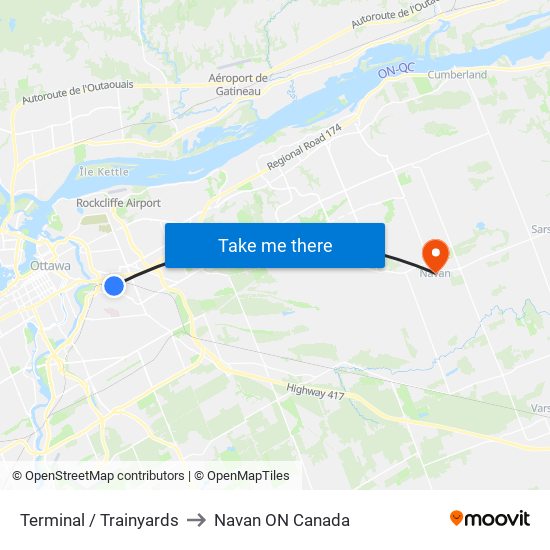 Terminal / Trainyards to Navan ON Canada map