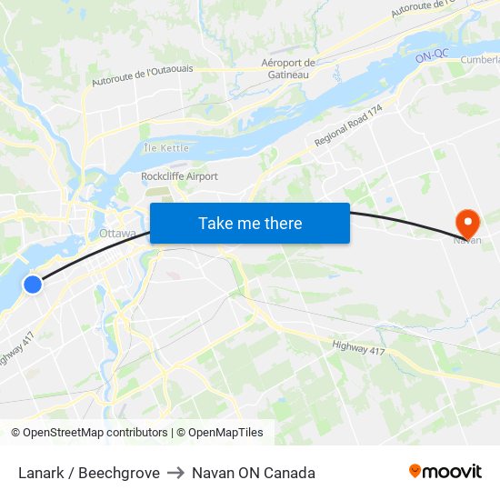 Lanark / Beechgrove to Navan ON Canada map
