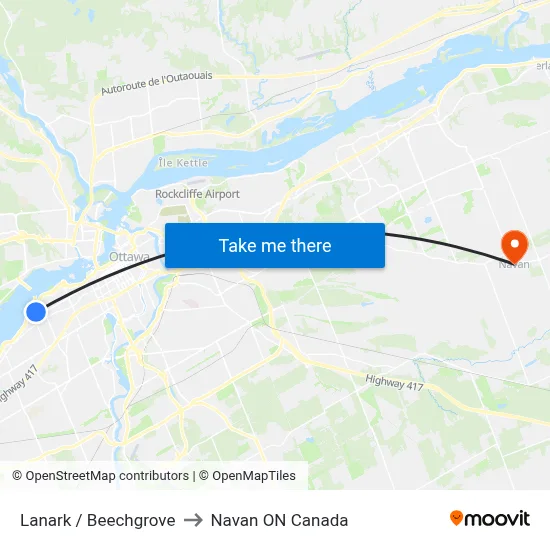Lanark / Beechgrove to Navan ON Canada map
