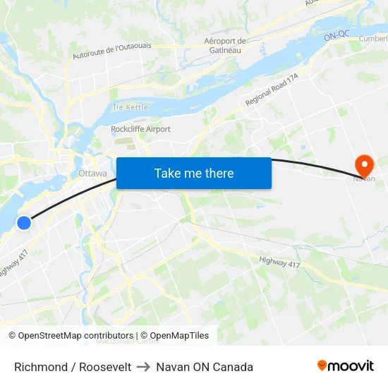 Richmond / Roosevelt to Navan ON Canada map
