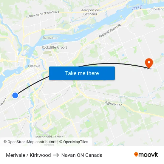 Merivale / Kirkwood to Navan ON Canada map