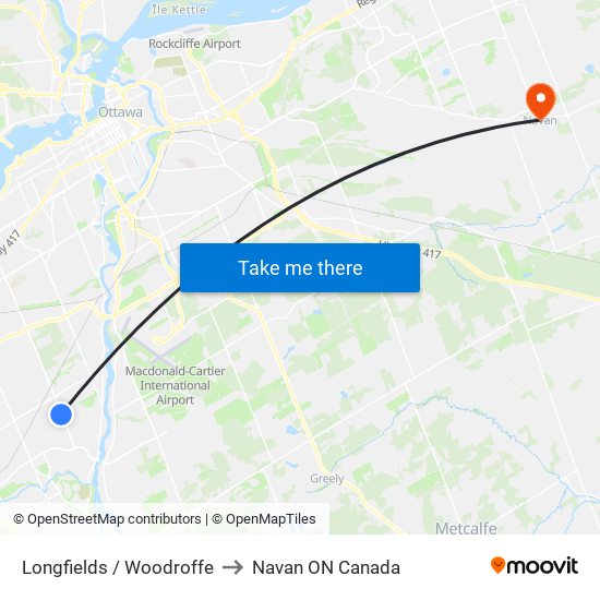 Longfields / Woodroffe to Navan ON Canada map