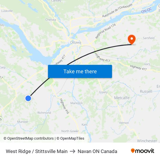 West Ridge / Stittsville Main to Navan ON Canada map