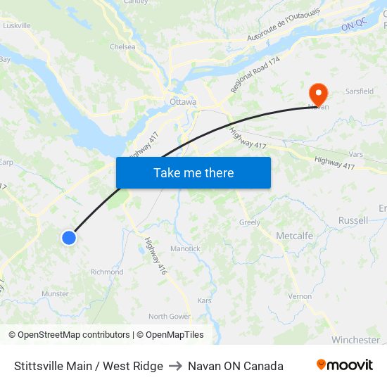 Stittsville Main / West Ridge to Navan ON Canada map