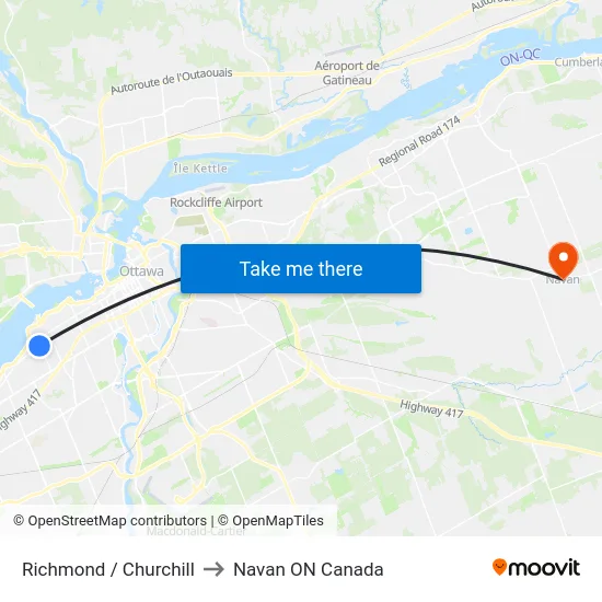 Richmond / Churchill to Navan ON Canada map