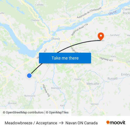 Meadowbreeze / Acceptance to Navan ON Canada map