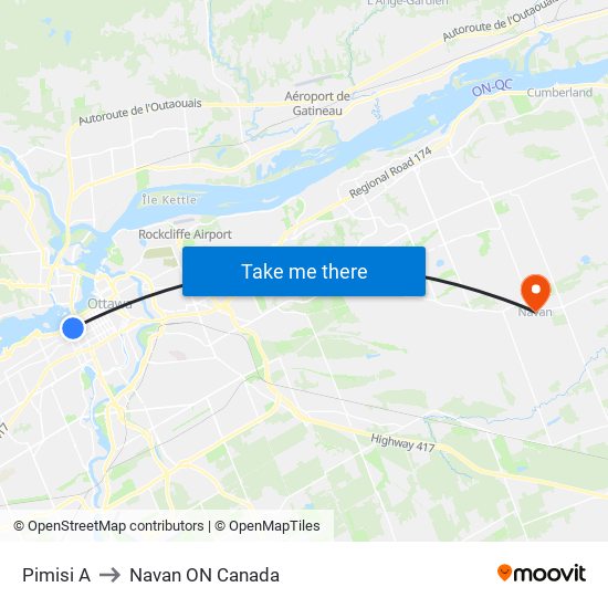 Pimisi A to Navan ON Canada map