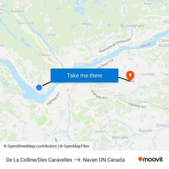 De La Colline/Des Caravelles to Navan ON Canada map