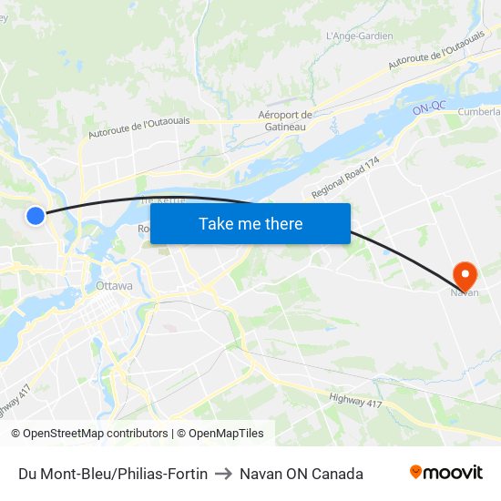 Du Mont-Bleu/Philias-Fortin to Navan ON Canada map