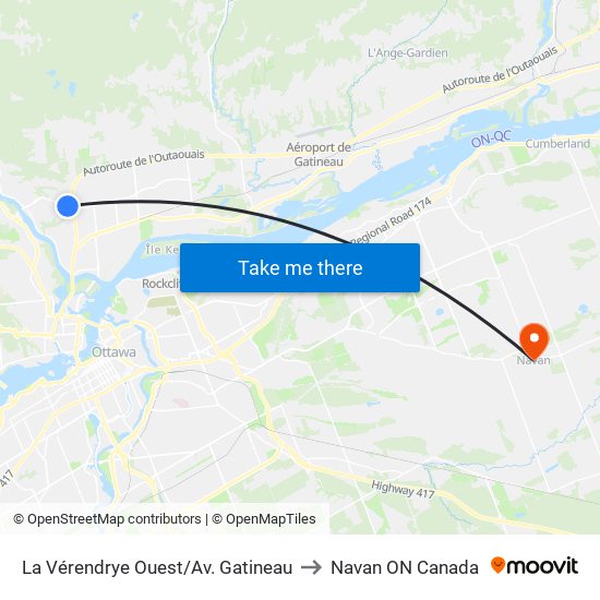 La Vérendrye Ouest/Av. Gatineau to Navan ON Canada map