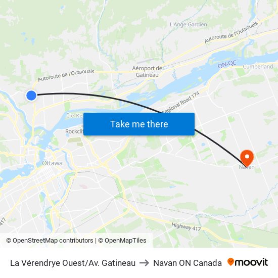 La Vérendrye Ouest/Av. Gatineau to Navan ON Canada map