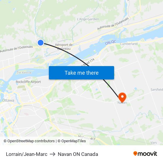 Lorrain/Jean-Marc to Navan ON Canada map