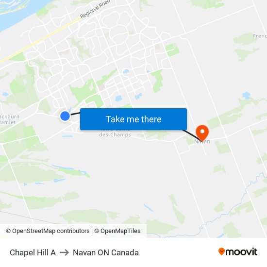 Chapel Hill A to Navan ON Canada map