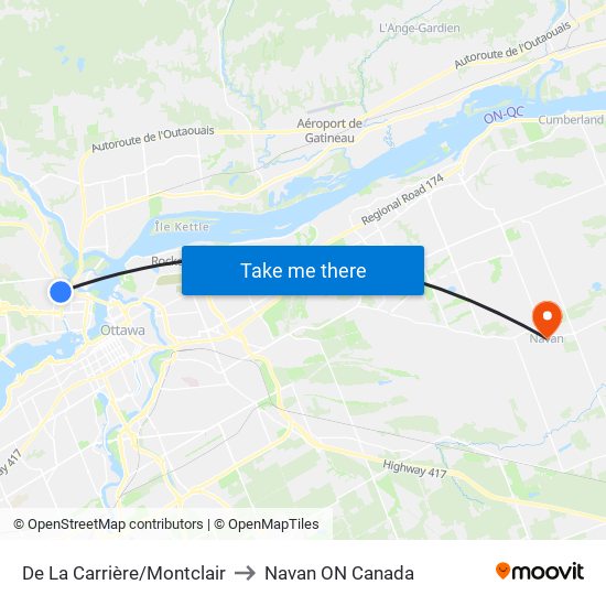 De La Carrière/Montclair to Navan ON Canada map