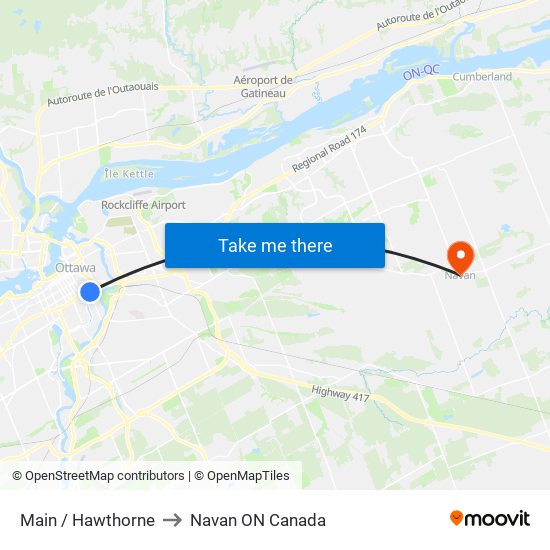 Main / Hawthorne to Navan ON Canada map