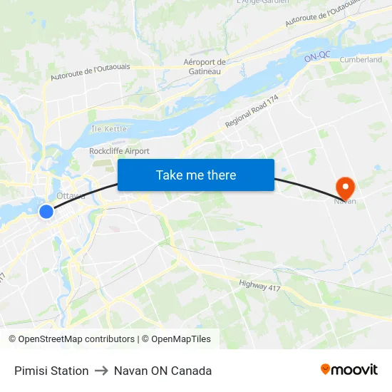 Pimisi Station to Navan ON Canada map