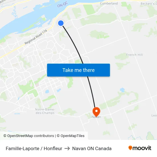 Famille-Laporte /  Honfleur to Navan ON Canada map