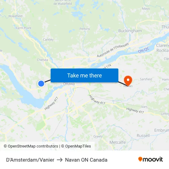 D'Amsterdam/Vanier to Navan ON Canada map