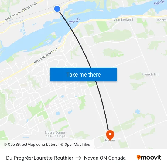 Du Progrès/Laurette-Routhier to Navan ON Canada map