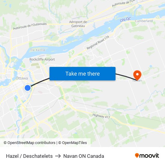 Hazel / Deschatelets to Navan ON Canada map