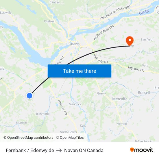 Fernbank / Edenwylde to Navan ON Canada map