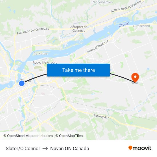 Slater/O'Connor to Navan ON Canada map