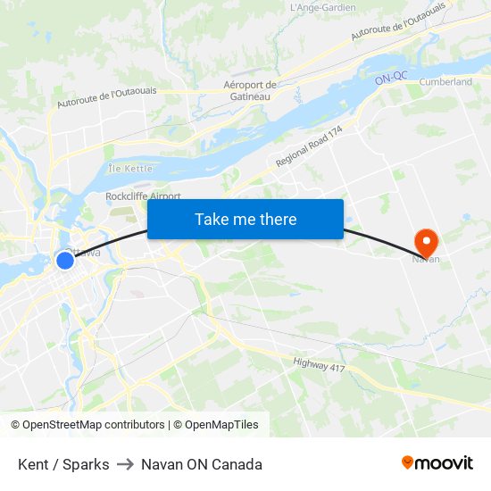 Kent / Sparks to Navan ON Canada map