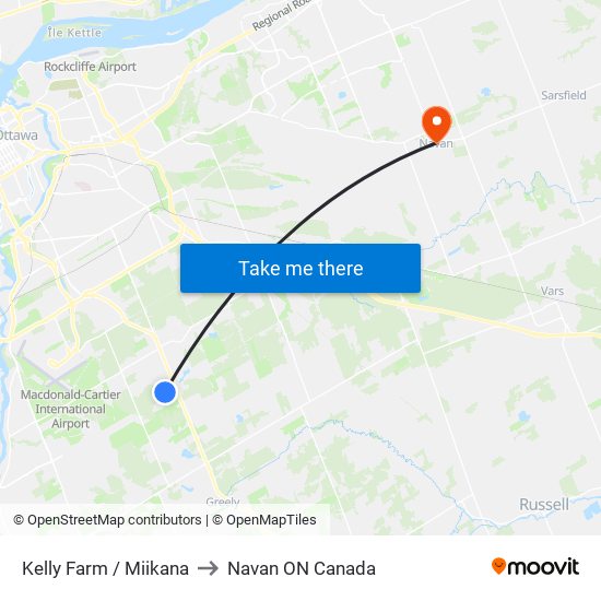 Kelly Farm / Miikana to Navan ON Canada map