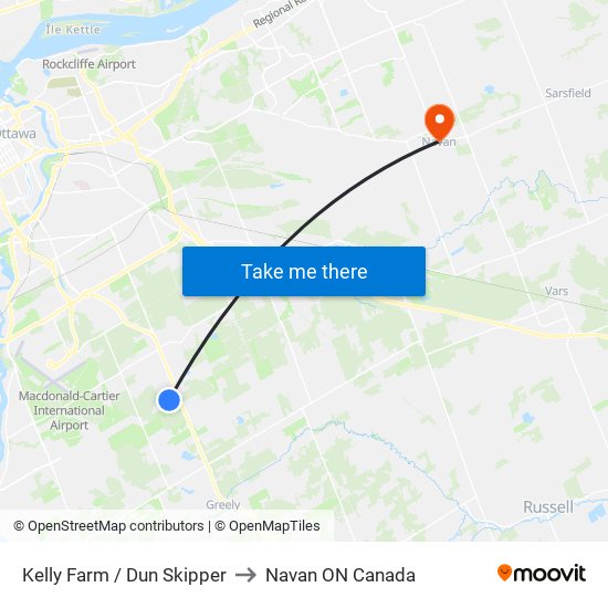 Kelly Farm / Dun Skipper to Navan ON Canada map