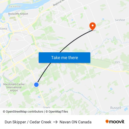 Dun Skipper / Cedar Creek to Navan ON Canada map