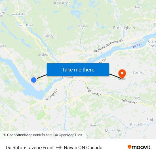 Du Raton-Laveur/Front to Navan ON Canada map