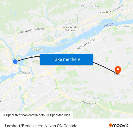 Lambert/Bériault to Navan ON Canada map